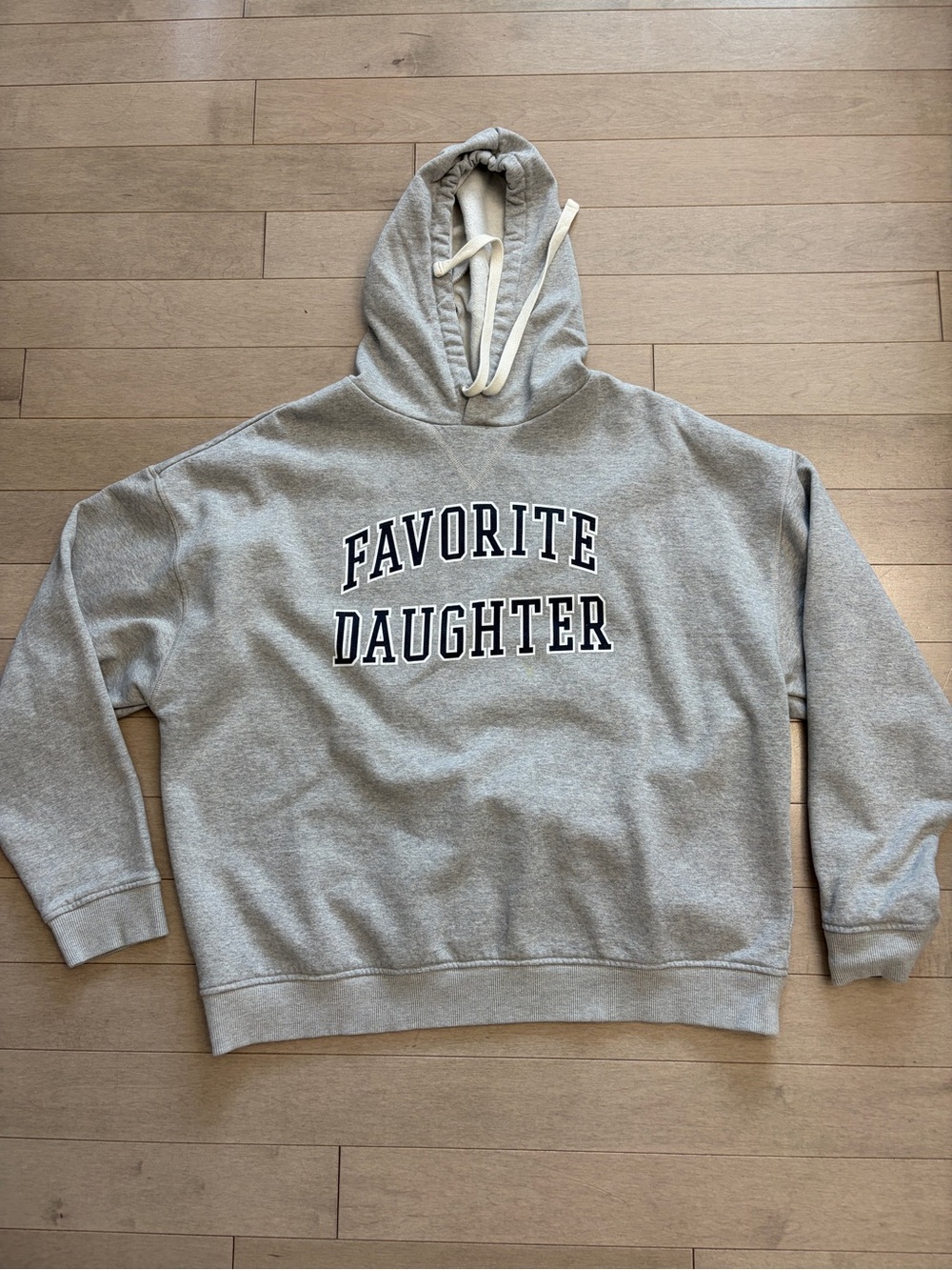 Favorite Daughter Gray Hoodie with White Drawstrings and Black Lettering